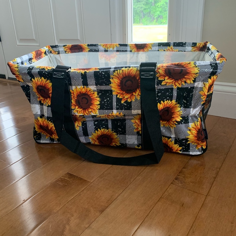 Ngil Sunflower/plaid open top large tote NWT